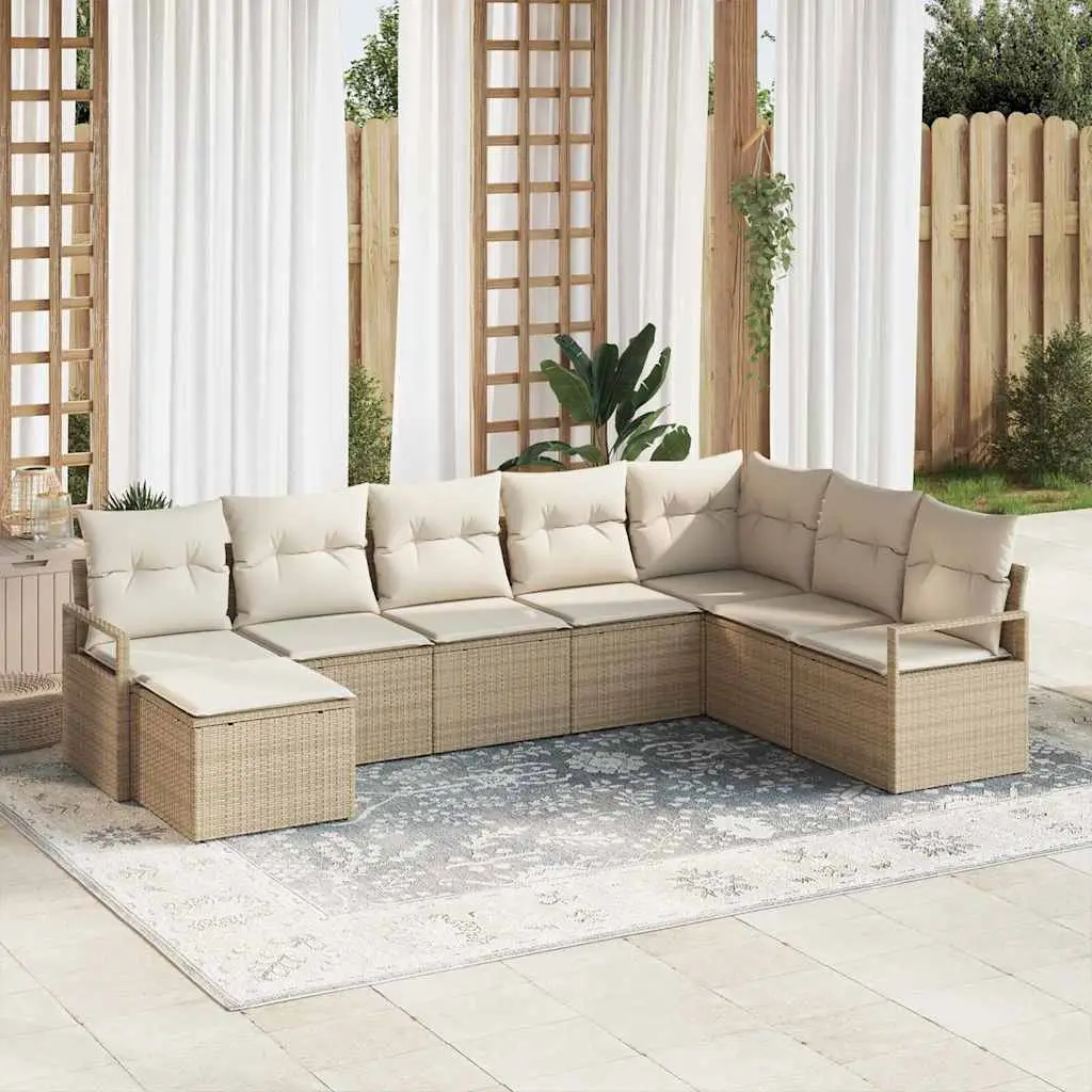 Ensemble de Canapés avec coussin 8 pcs Beige et crème polyrotin vidaXL 3355170