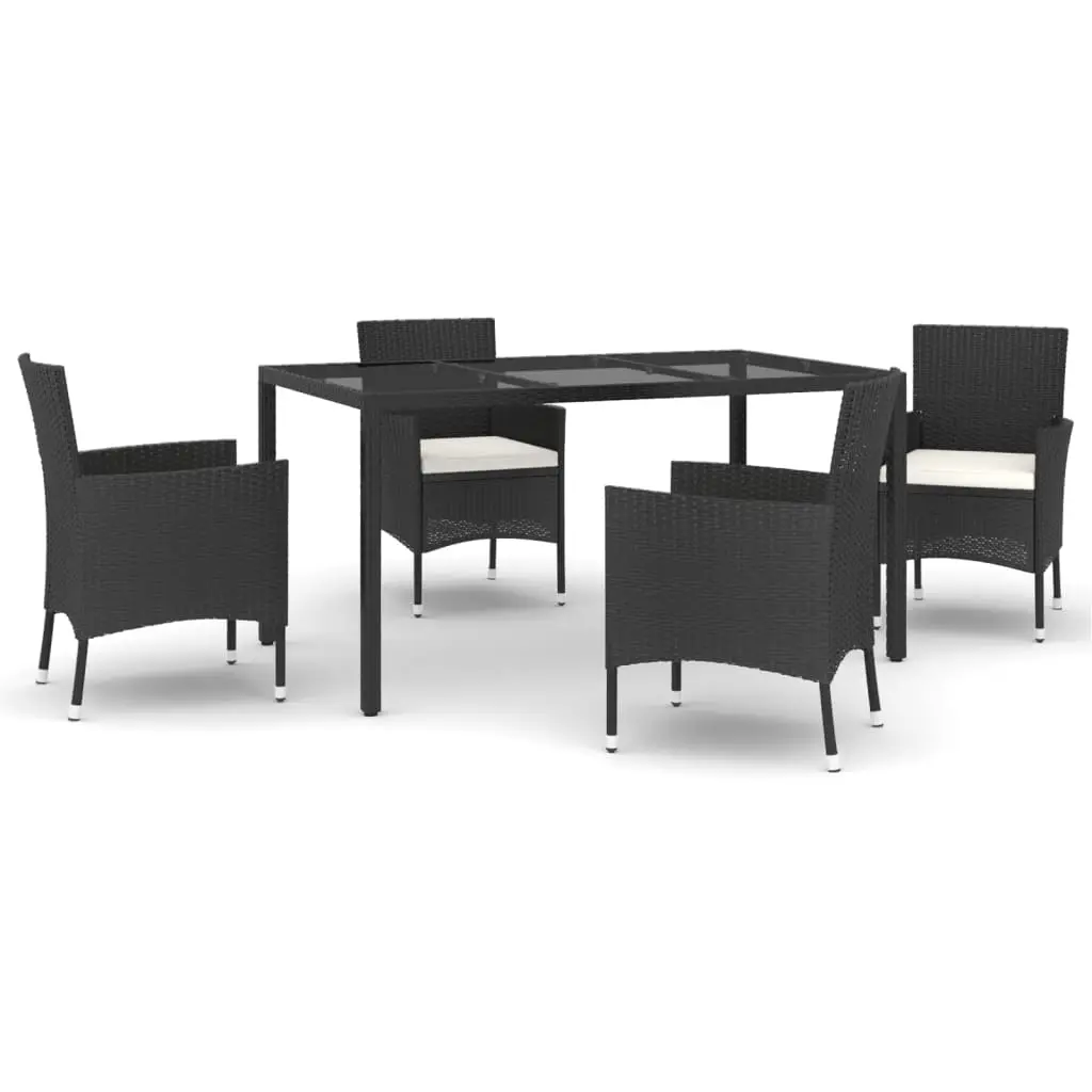 Ensemble de 5 pcs table de jardin et chaises avec coussins – mobilier de jardin Noir Résine tressée-JU2413