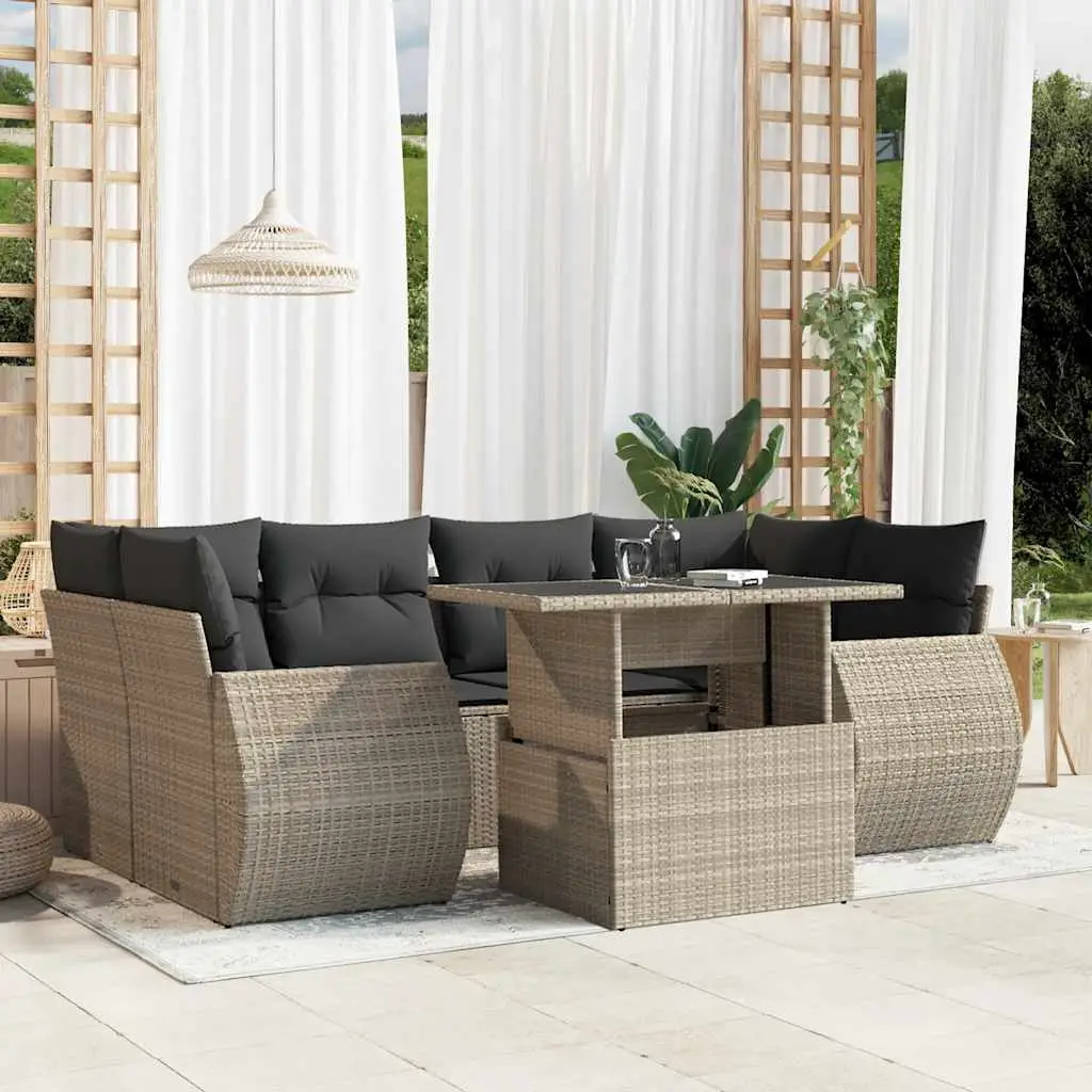 Ensemble de jardin 7 pcs modulable résine tressée et table relevable gris clair – ComfortXL Outdoor Living