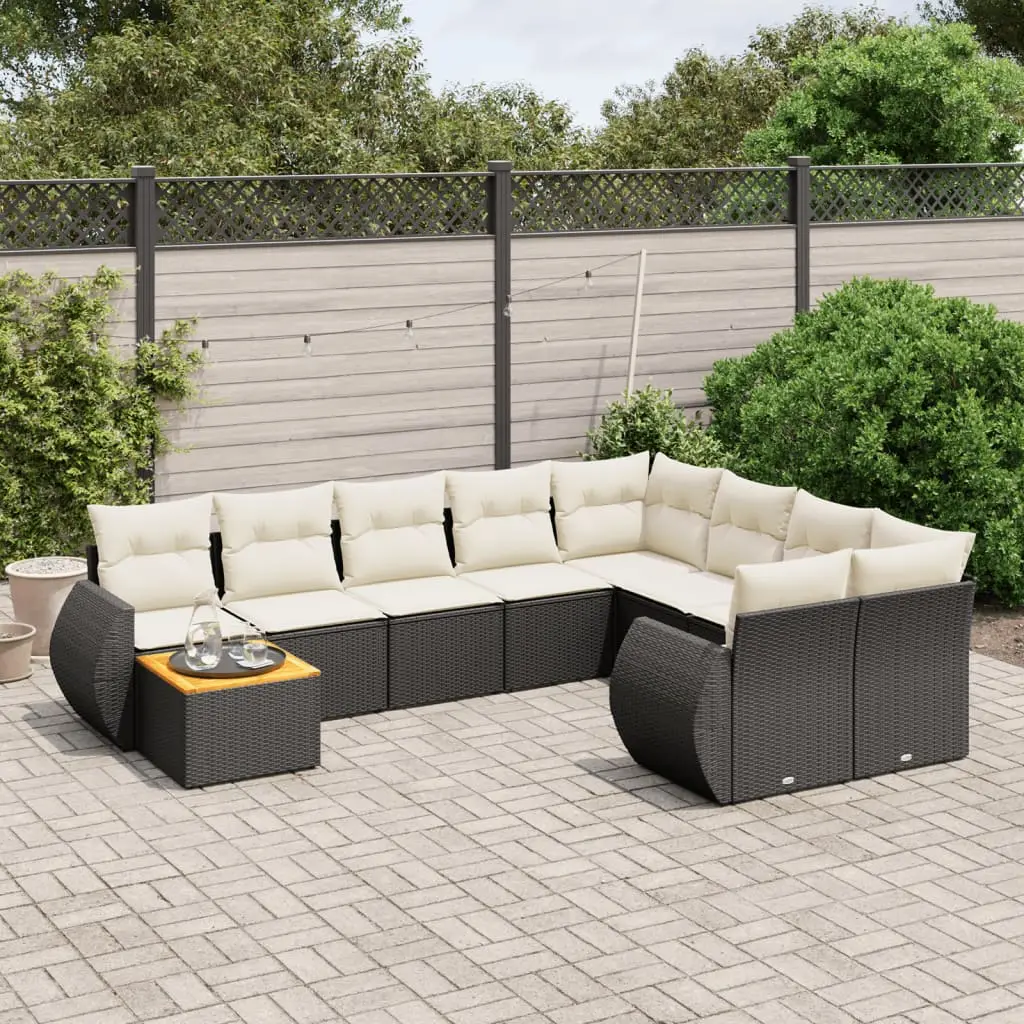 Ensemble Canapés de Jardin 10 pcs Poly Rotin Noir Modulable avec Rangement et Coussins Crème – ComfortXL Outdoor Living