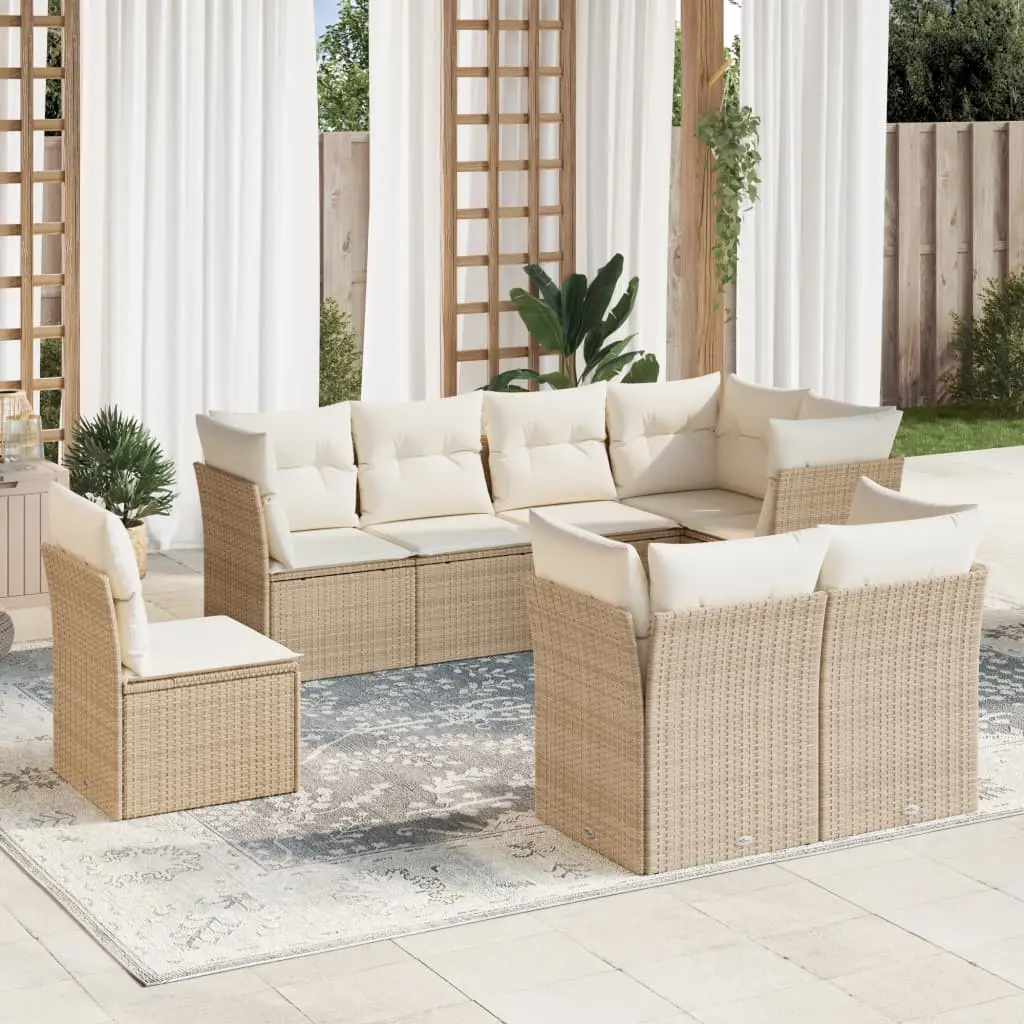 Ensemble canapés de jardin 8 personnes résine tressée modulaire pour patio extérieur Beige coussins blanc crème – ComfortXL Outdoor Living