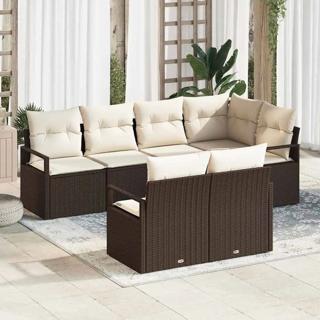 Ensemble de Canapés avec coussin 7 pcs Marron polyrotin vidaXL 3346418