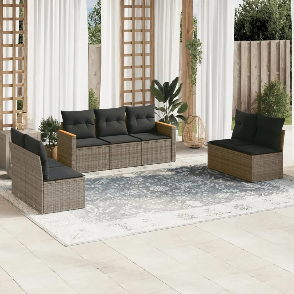 Ensemble canapé modulable 7 pcs résine tressée avec rangement pour terrasse Gris – ComfortXL Outdoor Living