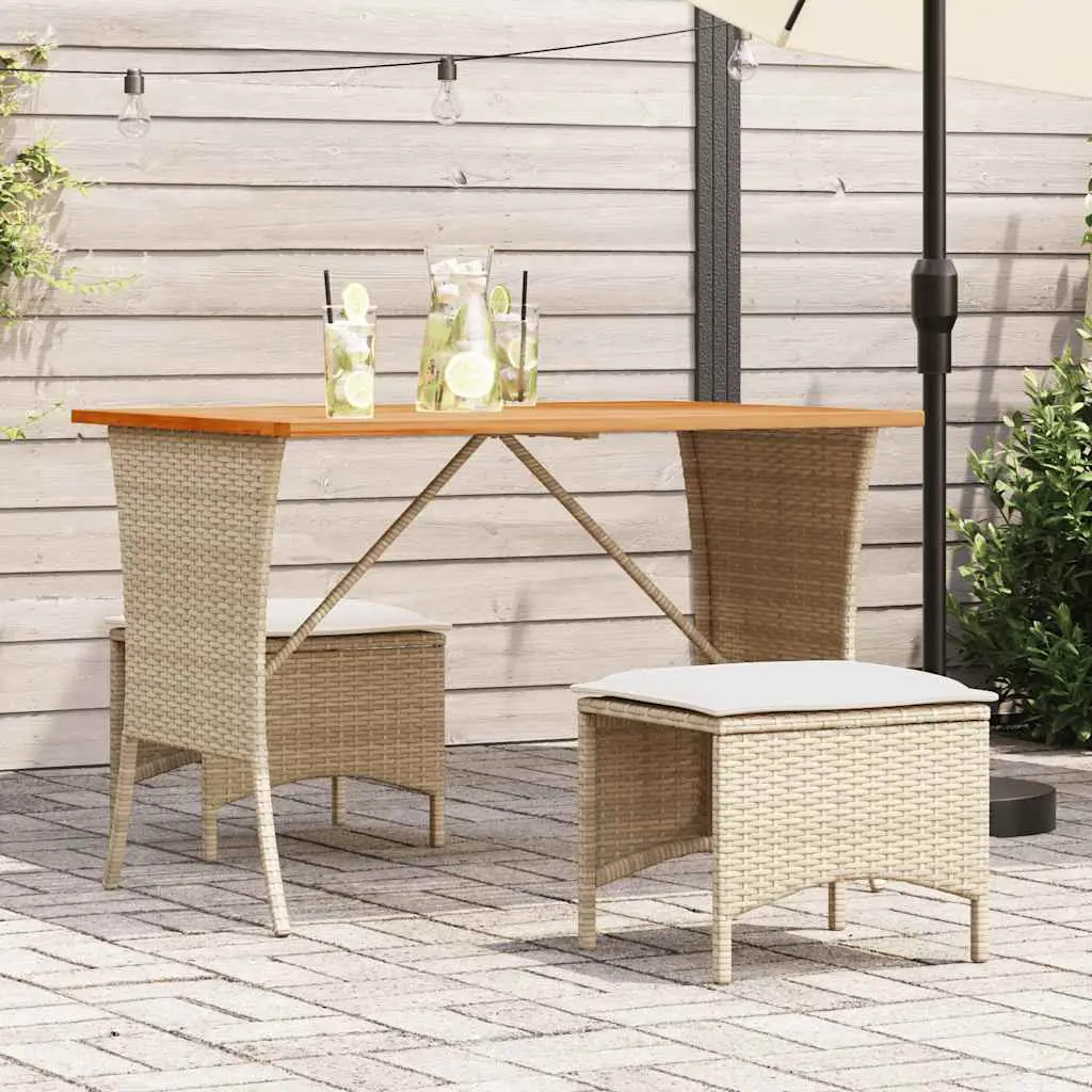 Ensemble de repas 3 pcs résine tressée 2 tabourets et table en bois beige – ComfortXL Outdoor Living
