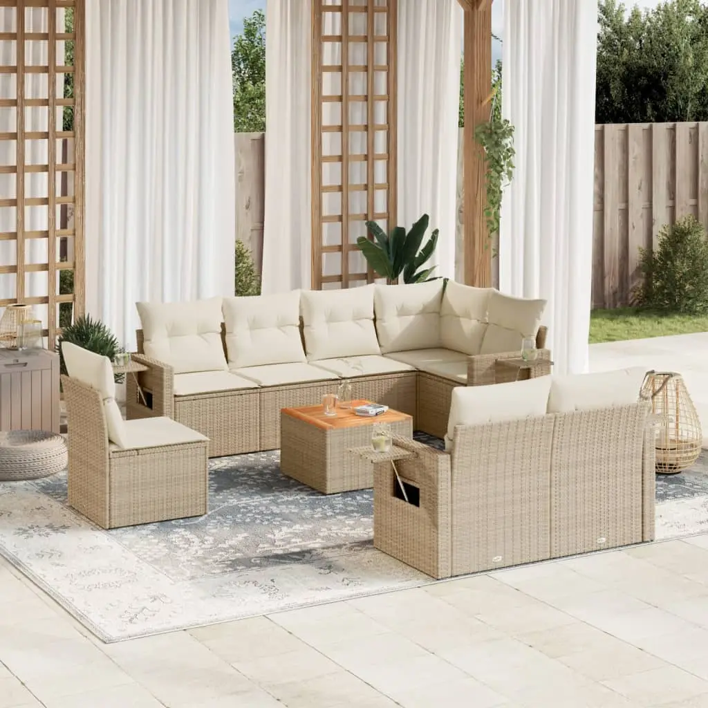 Ensemble de Jardin 8 Places en Poly Rotin Modulable avec Table Basse et Coussins Confortables Beige – ComfortXL Outdoor Living