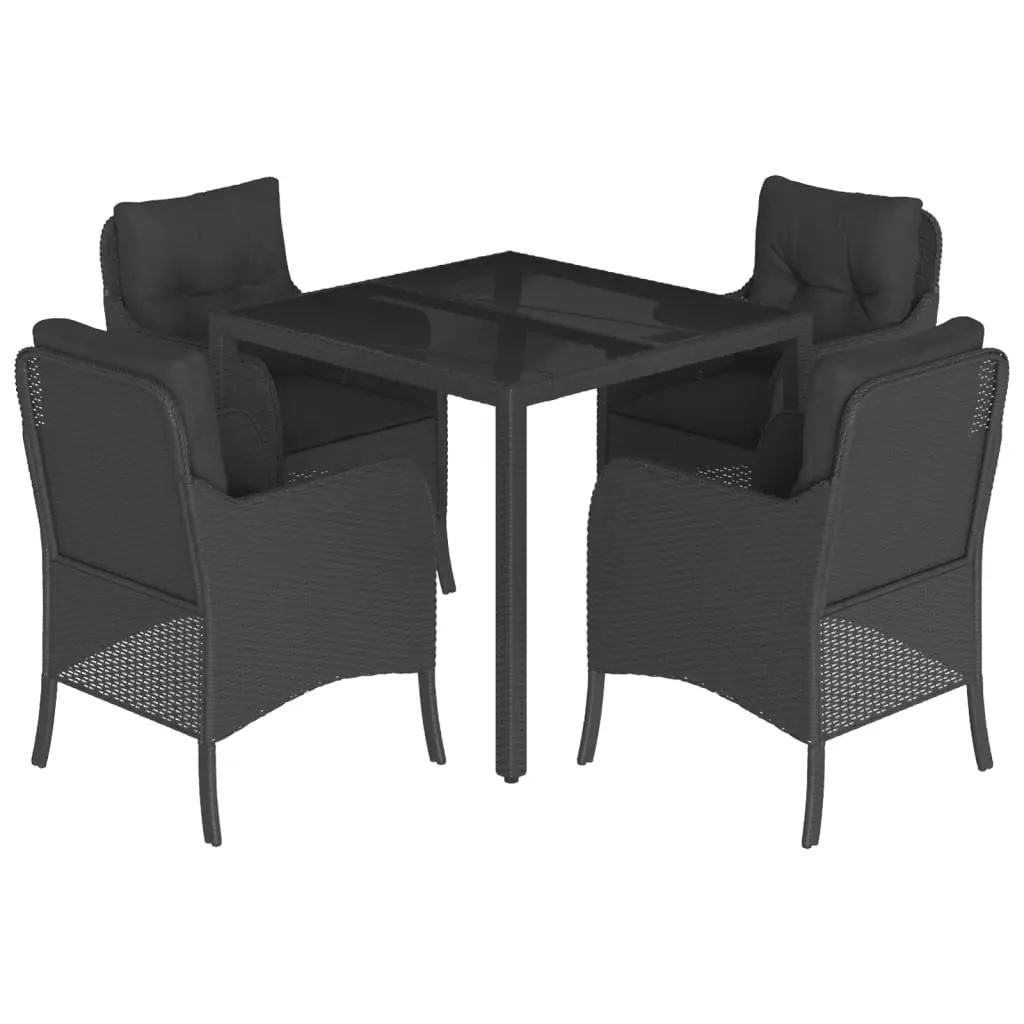 Ensemble de 5 pcs table de jardin et chaises avec coussins – mobilier de jardin Noir Résine tressée-JU2417