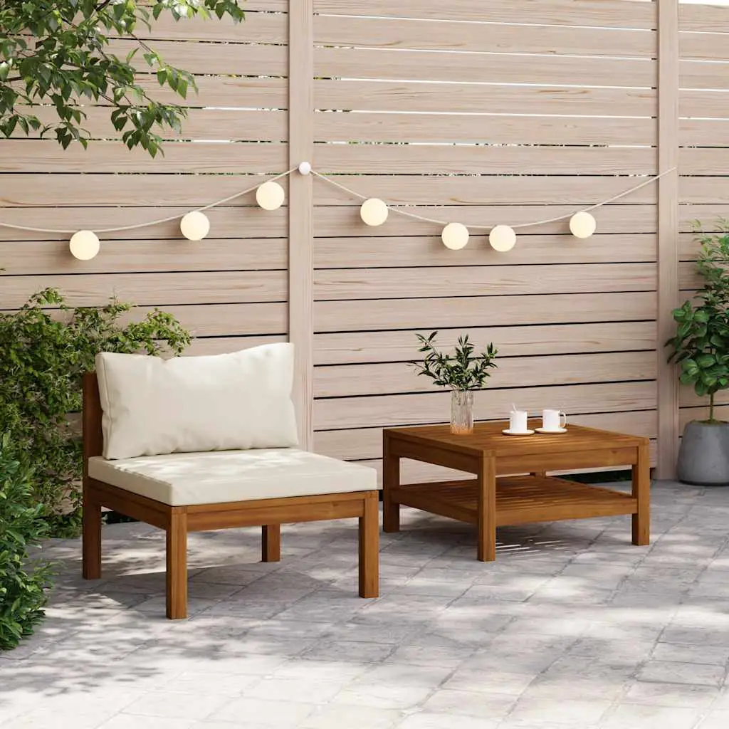 Ensemble de canapés 2 pcs et coussins blanc crème Acacia solide vidaXL 316285