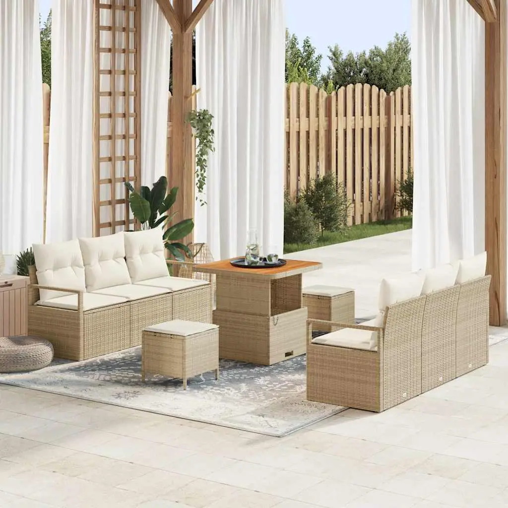 Ensemble de jardin 9 éléments en résine tressée avec rangement pratique Beige – ComfortXL Outdoor Living