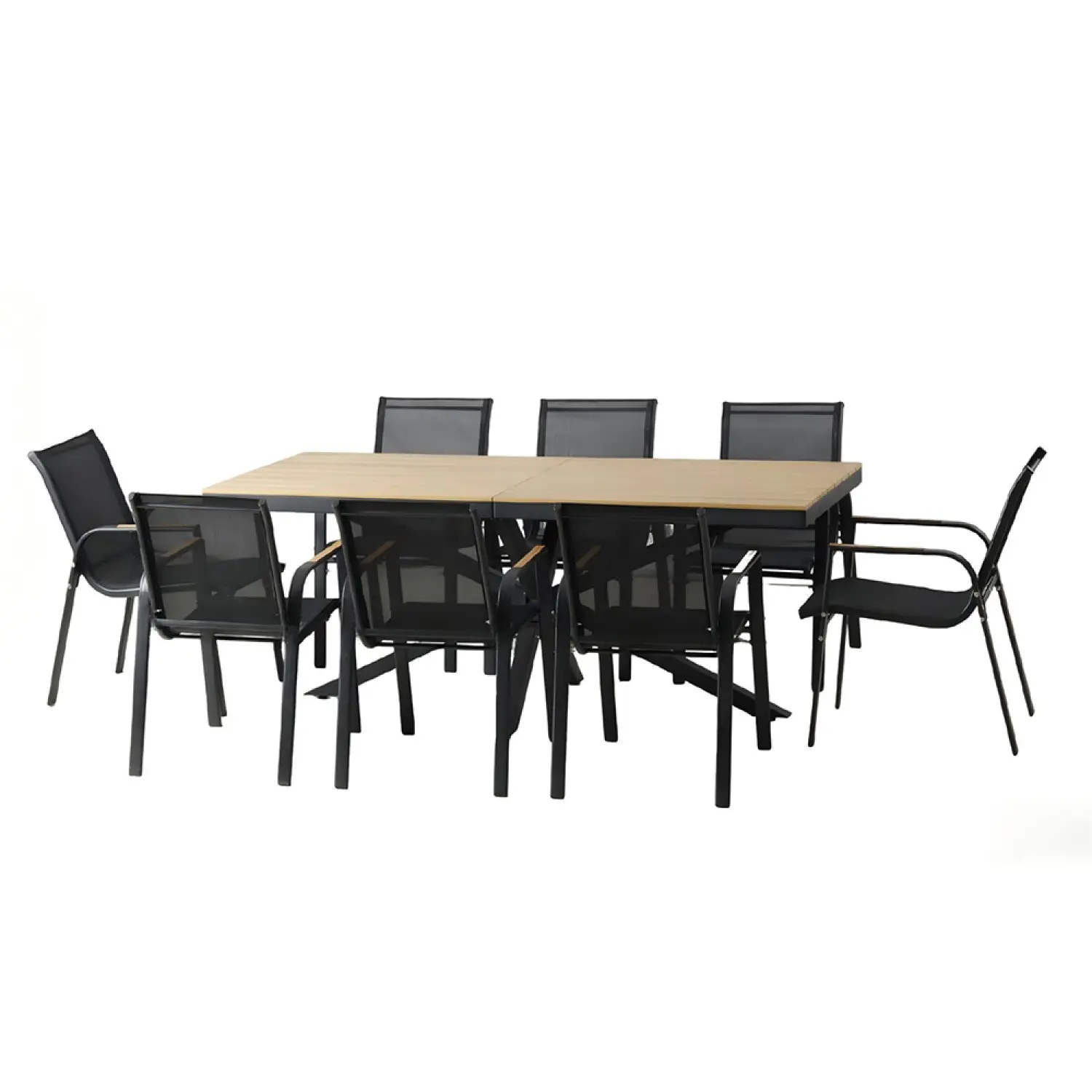 Ensemble de jardin table 190cm effet bois + 8 fauteuils ALMADA