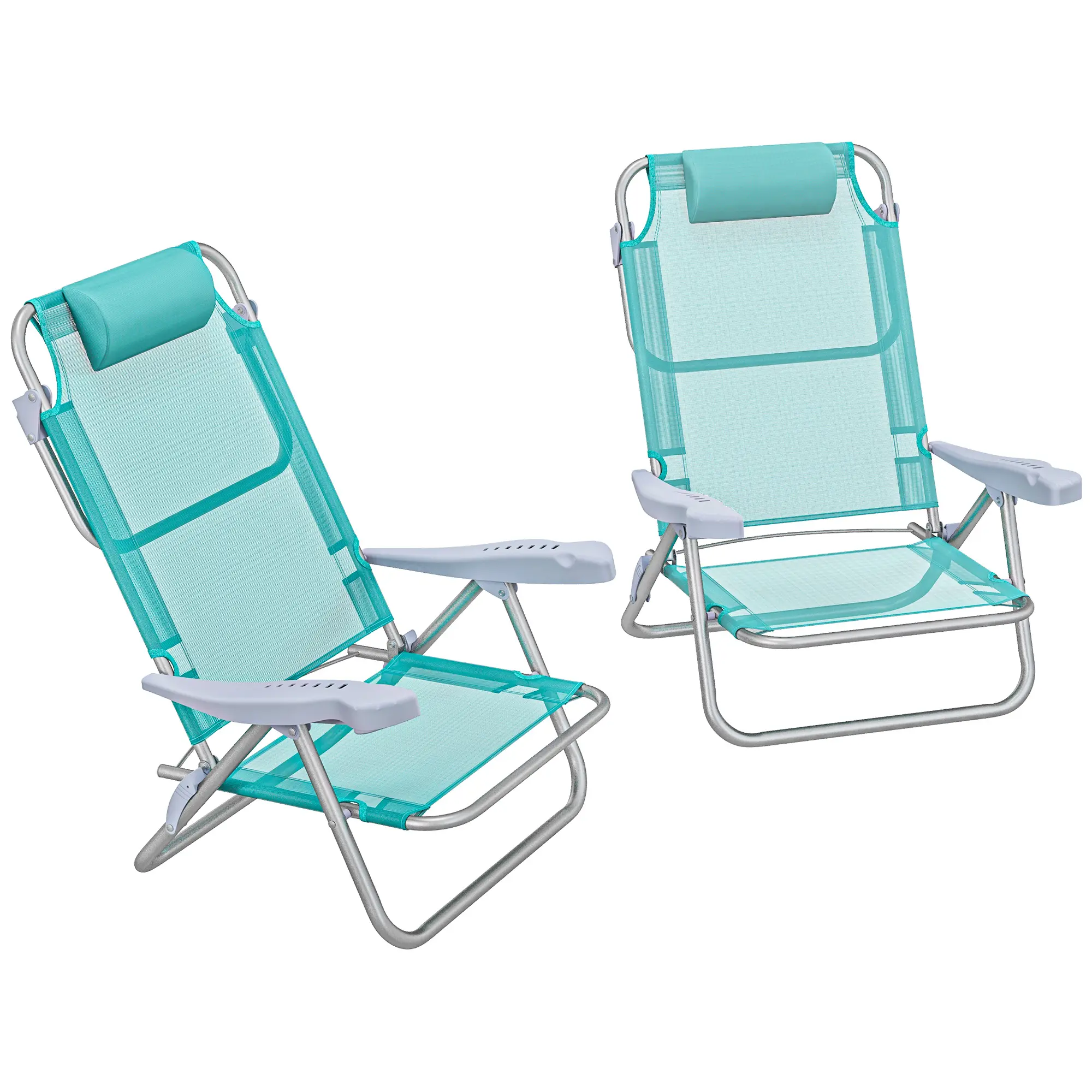 Ensemble de 2 chaises de camping pliantes avec appuie-tête en maille ajustable 6 directions 6 x 65 x 80 cm turquoise