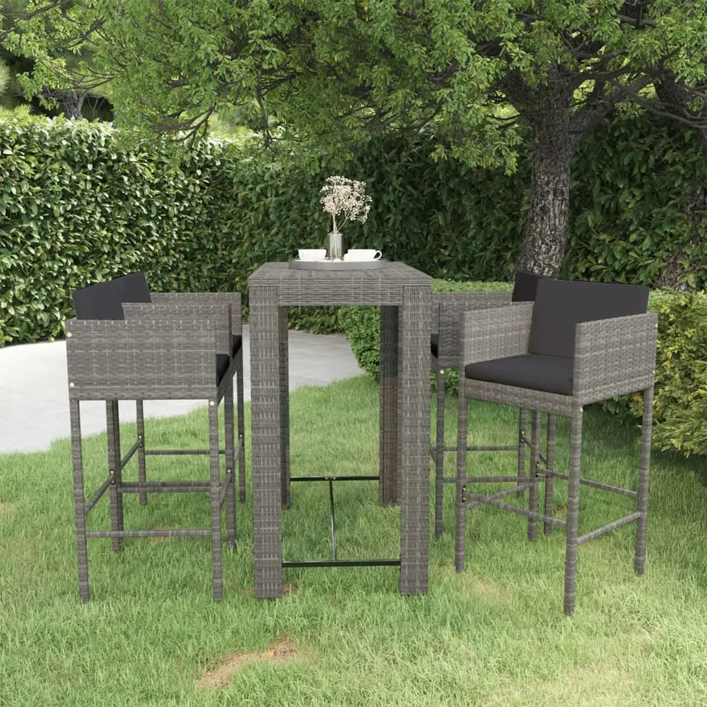 Ensemble de bar de jardin 5 pcs et coussins Résine tressée Gris vidaXL 3094785