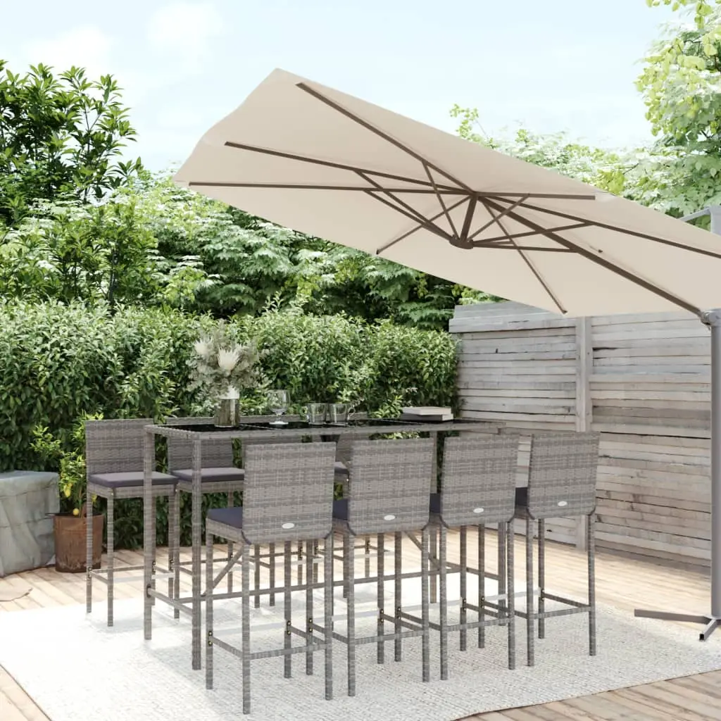 Ensemble de bar de jardin 9 pcs avec coussins gris poly rotin vidaXL 3187648