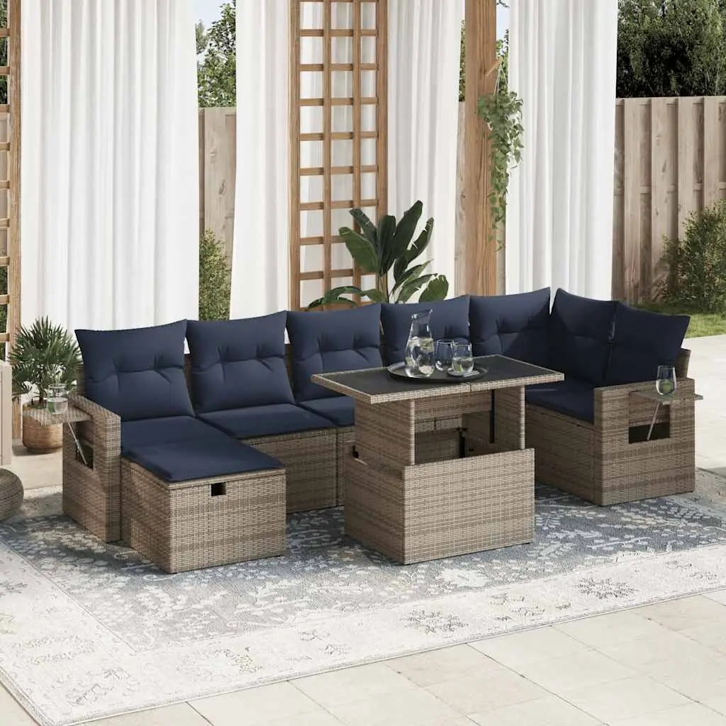 Ensemble de jardin 8 pcs résine tressée avec table d’appoint pliable Gris – ComfortXL Outdoor Living