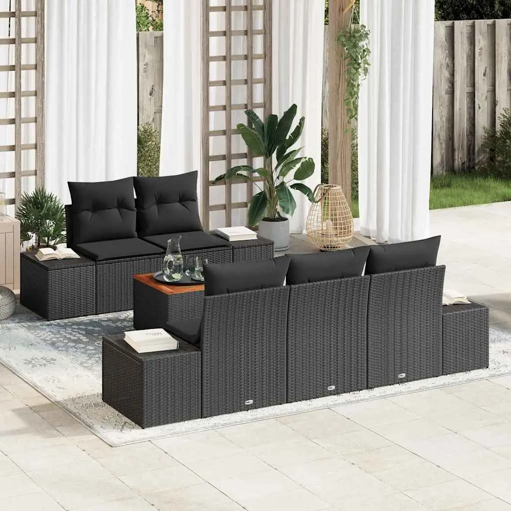 Ensemble de canapé de jardin avec stockage 6 pcs Noir polyrotin vidaXL 3356567
