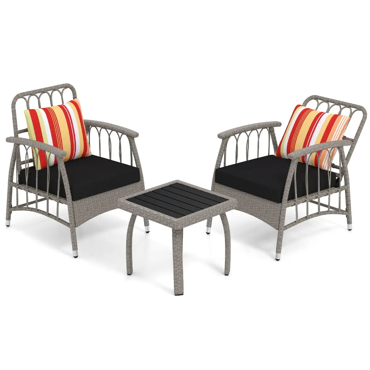 Ensemble de Meubles 3 Pièces de Patio en Rotin Charge 160KG Salon de Jardin avec Dossier Réglable 5 Niveaux Gris