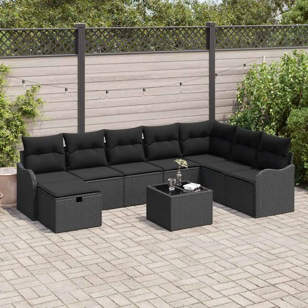 Ensemble de canapé de jardin avec coussin 9 pcs Noir Poly rotin vidaXL 3360374