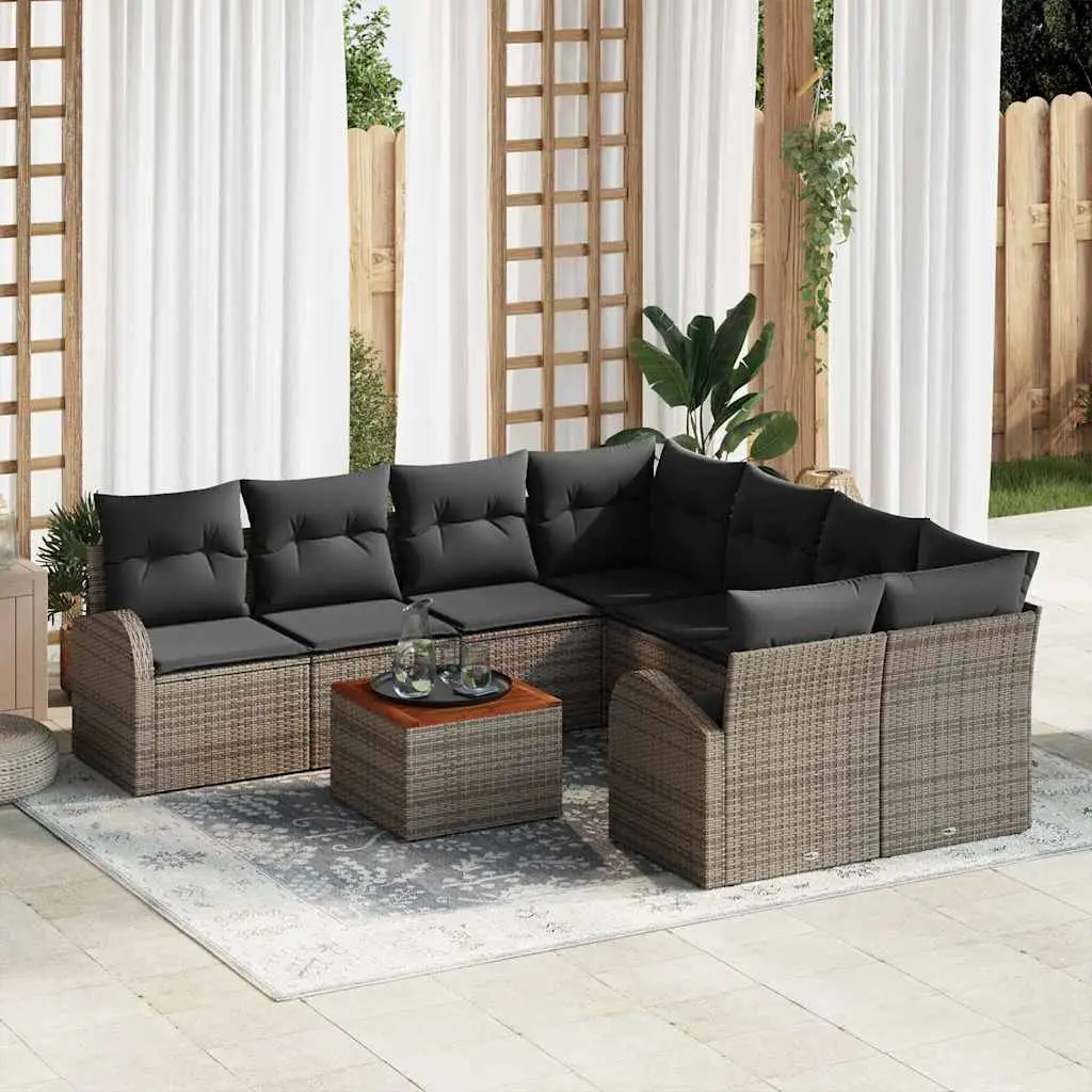 Ensemble canapé de jardin 9 pièces en résine tressée modulable avec rangement pour extérieur Gris – ComfortXL Outdoor Living