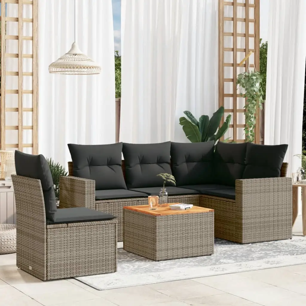Ensemble de jardin d’angle 5 places résine tressée et table plateau bois pour balcon Gris – ComfortXL Outdoor Living