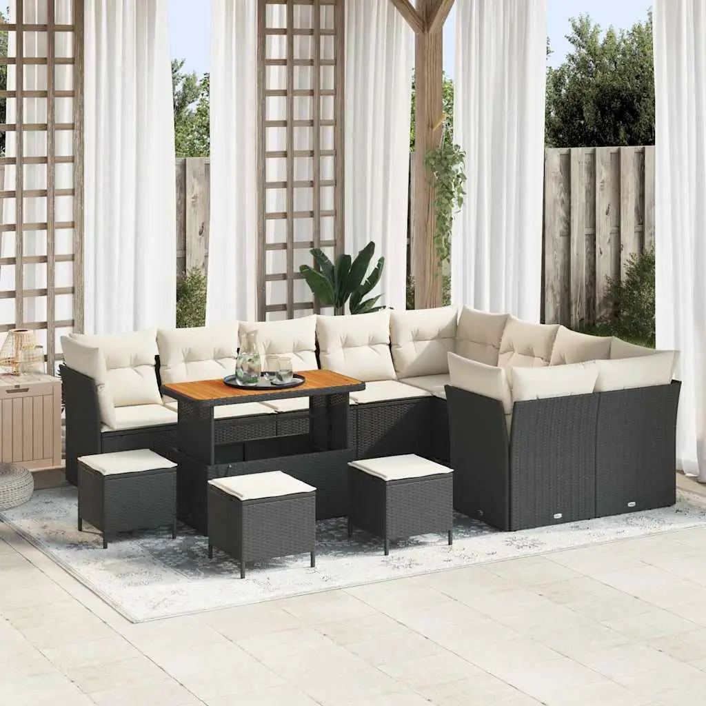 Ensemble de jardin en bois d’acacia et polyrotin modulable Noir – ComfortXL Outdoor Living