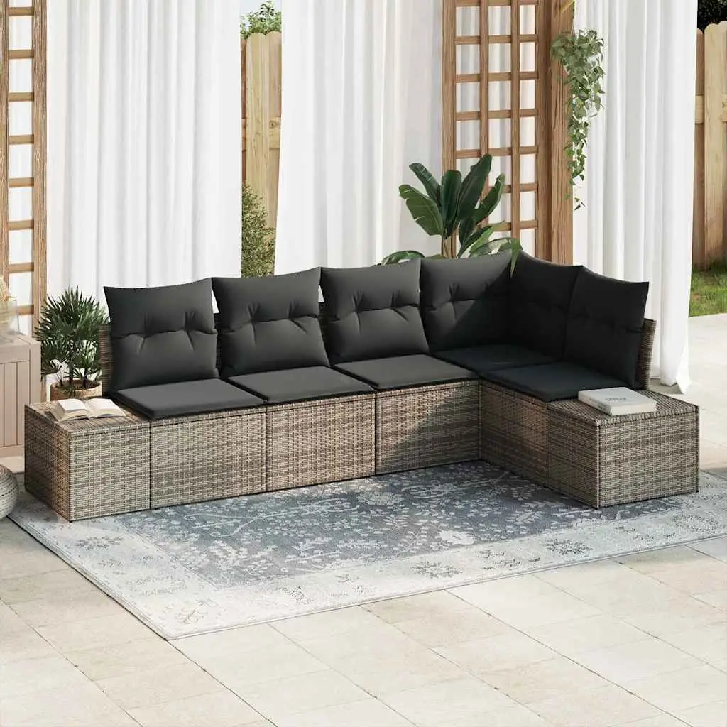 Ensemble de canapé de jardin avec stockage 5 pcs Gris polyrotin vidaXL 3355728