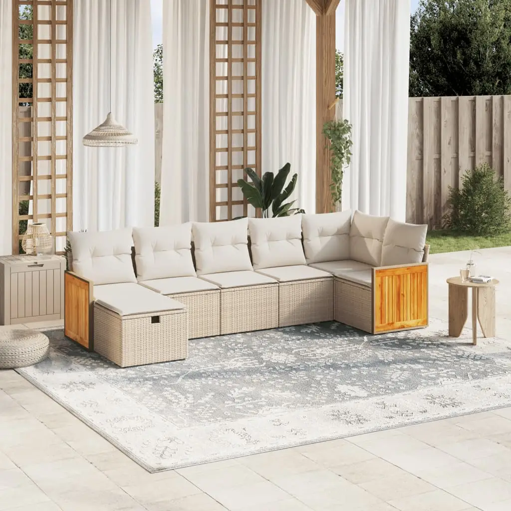 Ensemble canapés d’extérieur 7 pièces modulable avec section d’angle pour terrasse Beige – ComfortXL Outdoor Living
