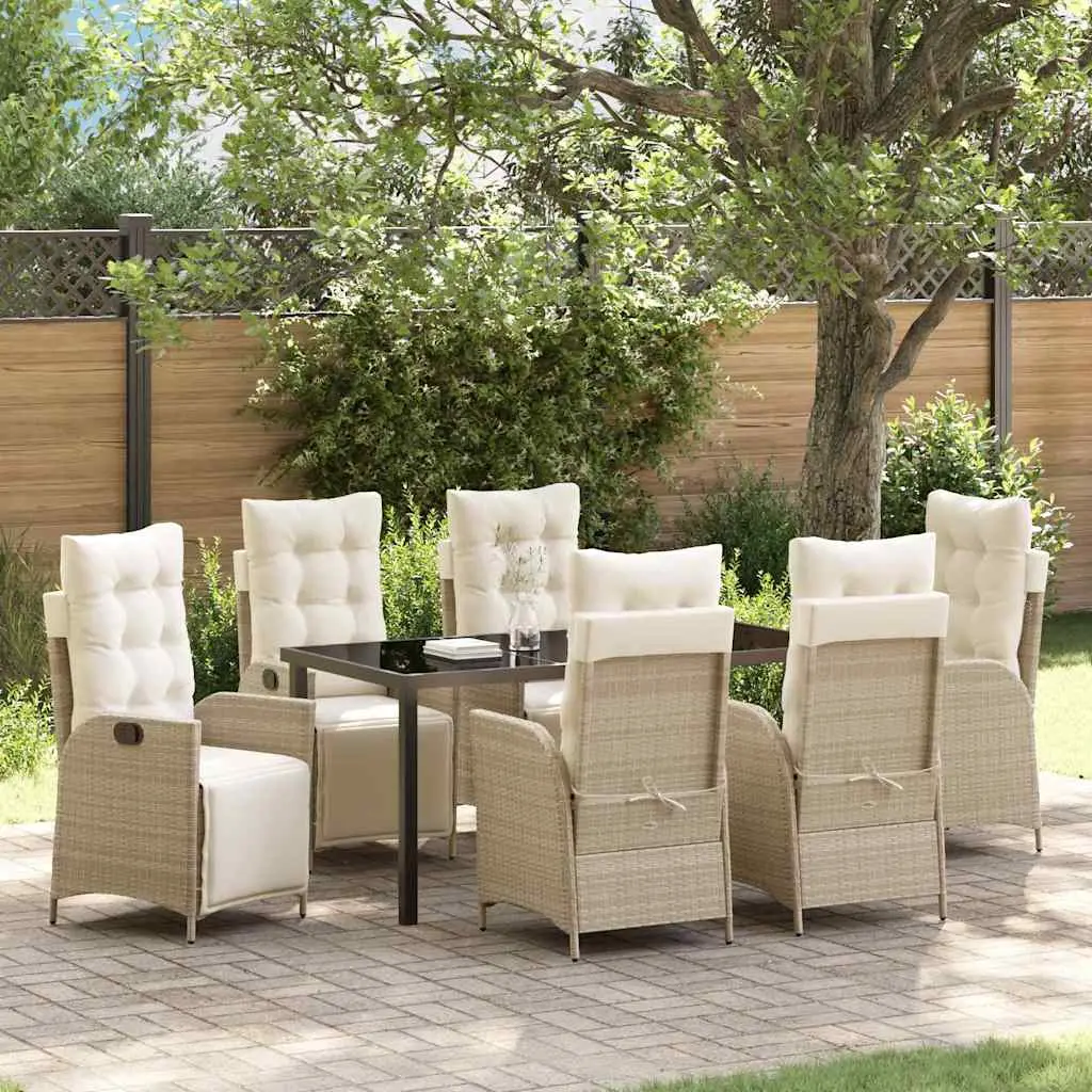 Ensemble de salle à manger pour jardin 7 pcs Beige polyrotin vidaXL 3380558 Beige