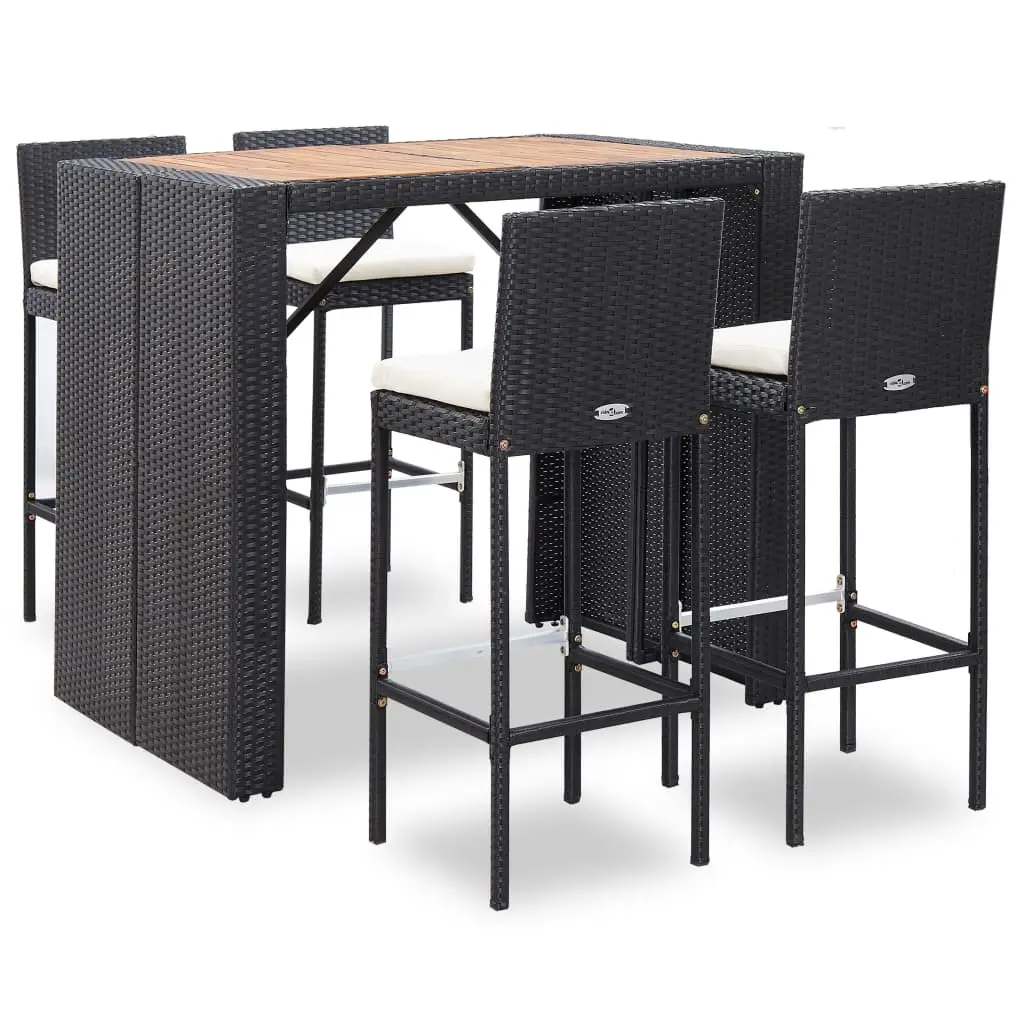 Ensemble de bar 5 pcs Résine tressée et bois d’acacia Noir vidaXL 49564