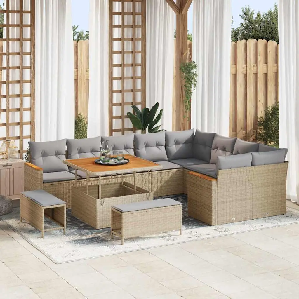 Ensemble de Jardin Convivial 11 Personnes, Canapés Modulables en Résine Tressée Beige – ComfortXL Outdoor Living