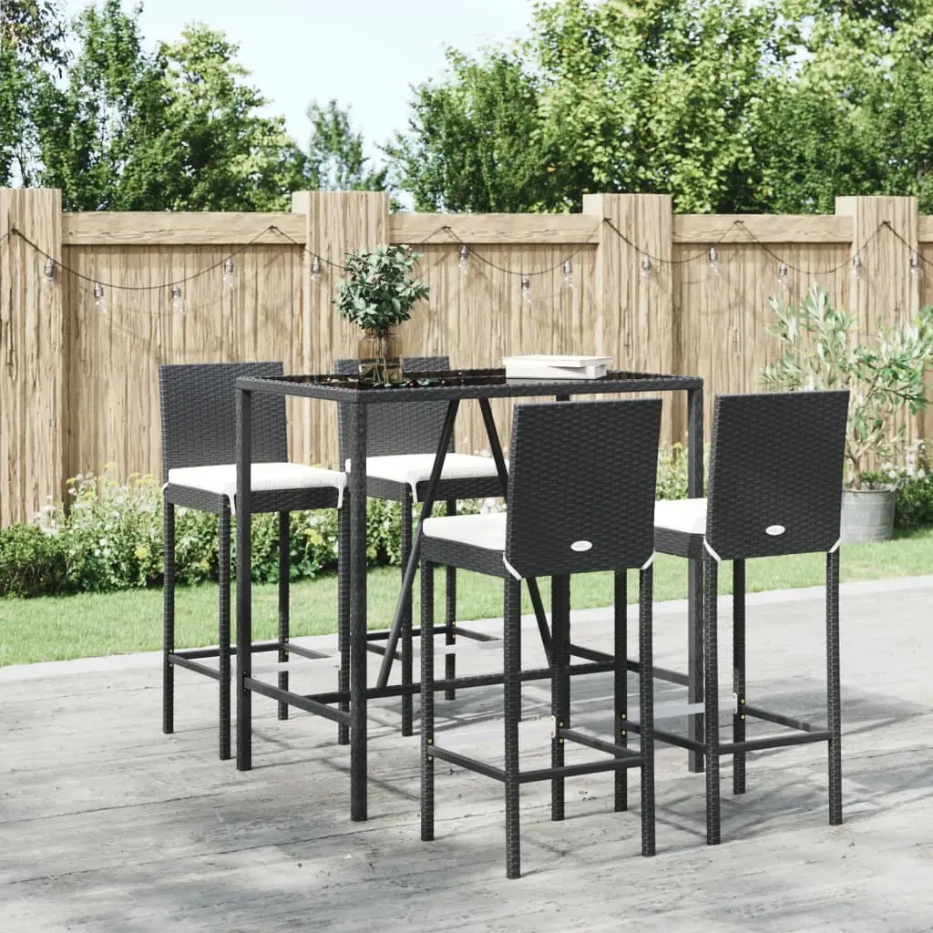 Ensemble de bar de jardin 5 pcs avec coussins noir poly rotin vidaXL 3187643