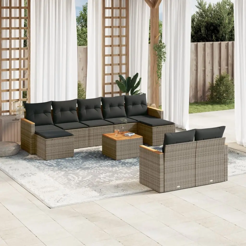 Ensemble Canapé Extérieur 10 Pcs Poly Rotin avec Rangement et Table Basse en Bois pour Jardin Gris – ComfortXL Outdoor Living