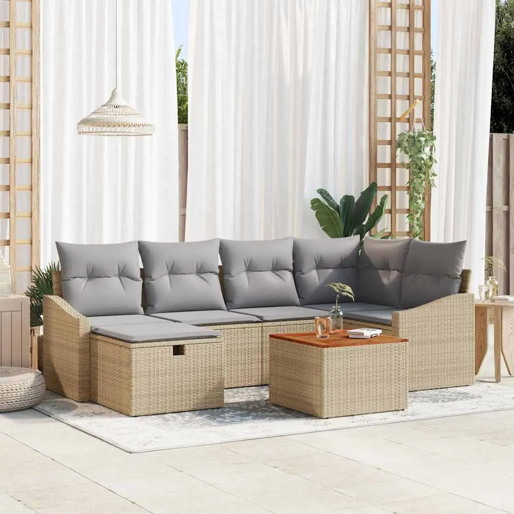 Ensemble Canapé de Jardin Modulable 7 pcs en Poly Rotin pour Extérieur 6 Places Beige – ComfortXL Outdoor Living