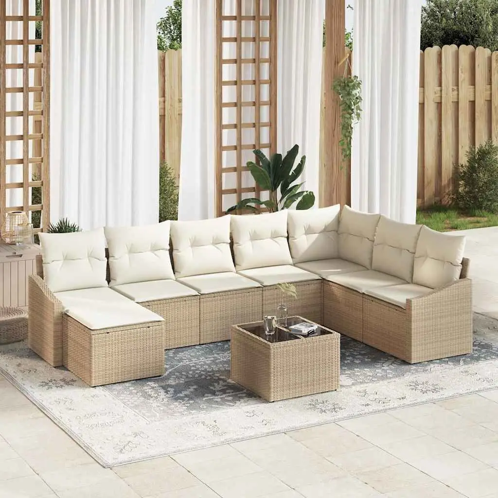 Ensemble de Canapés avec coussin 9 pcs Beige polyrotin vidaXL 3346851