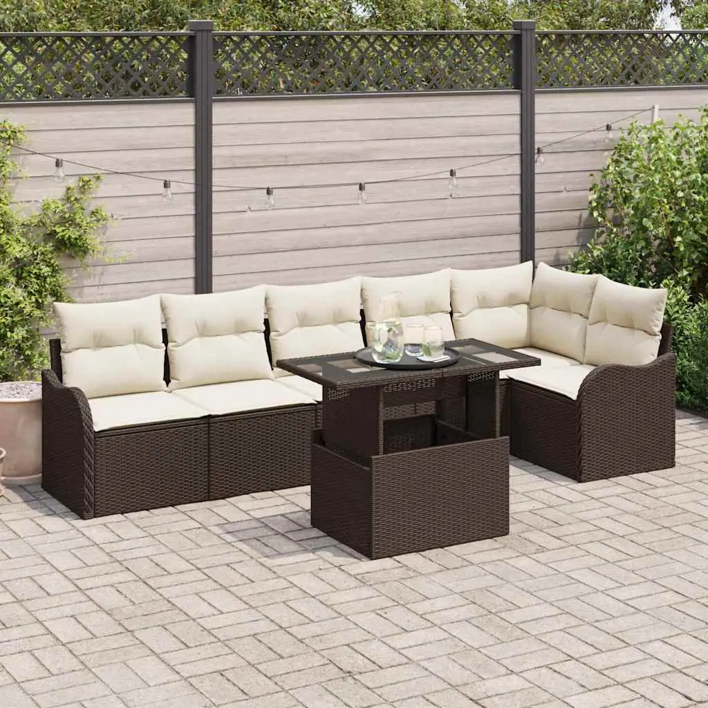 Ensemble de Canapés avec coussin 7 pcs Marron Poly rotin vidaXL 3348474