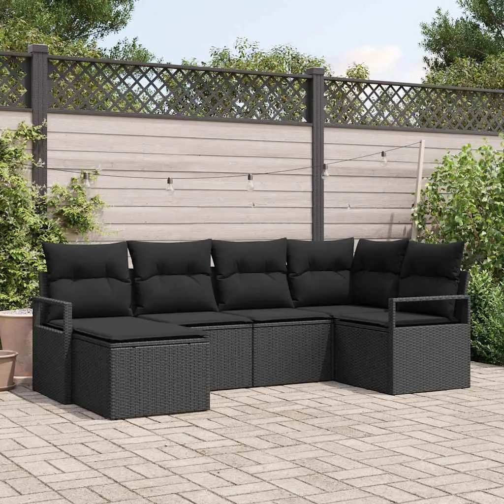 Ensemble de Canapés avec coussin 6 pcs Noir polyrotin vidaXL 3355122