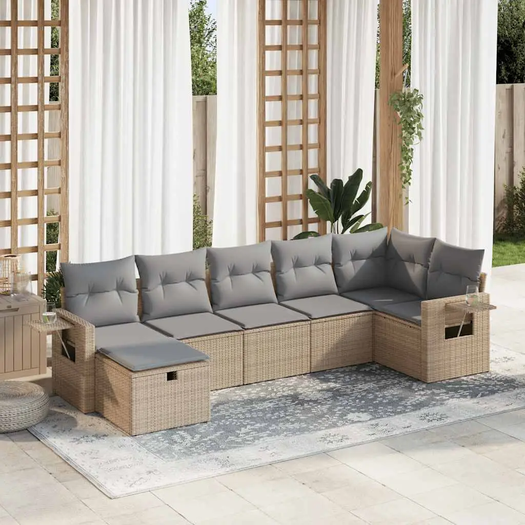 Ensemble canapés de jardin 7 places en résine tressée avec rangement pour patio Beige – ComfortXL Outdoor Living