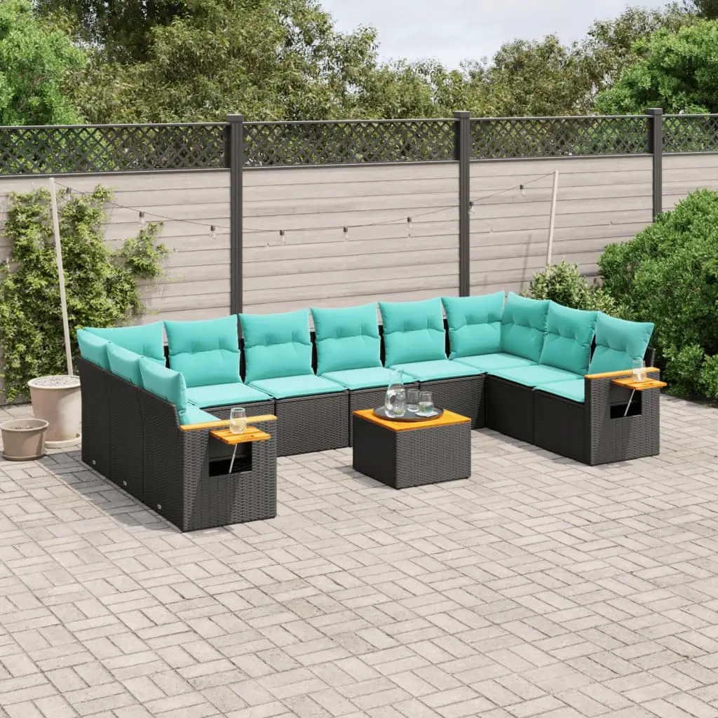 Ensemble canapés de jardin 11 pièces résine tressée acier modulable pour réception jardin et patio Noir et Bleu – ComfortXL Outdoor Living