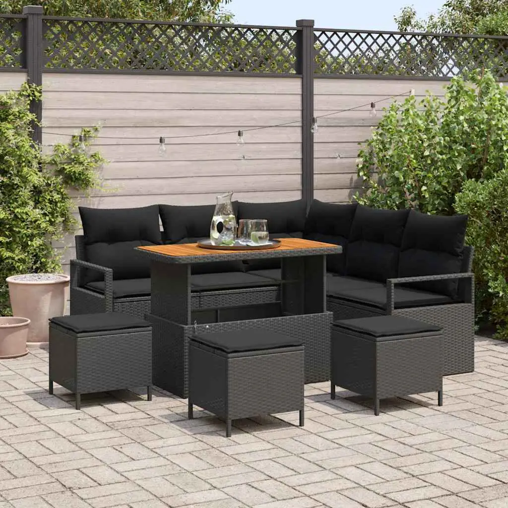 Ensemble de canapé de jardin avec coussin 9 pcs Noir vidaXL 3364479