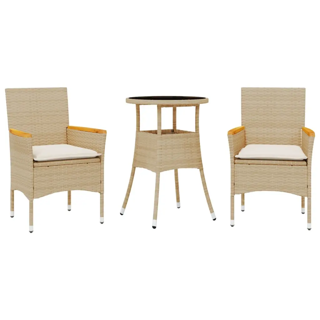 Ensemble de 3 pcs table de jardin et chaises avec coussins – mobilier de jardin beige rotin verre-JU2607