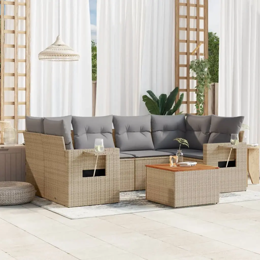 Ensemble de Jardin d’Angle Beige 7 Pièces avec Coussins Gris Clair pour 6 Personnes – ComfortXL Outdoor Living
