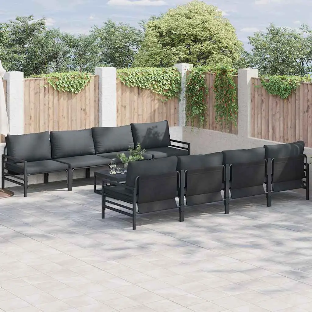 Ensemble de canapé de jardin avec coussin 9 pcs Noir Acier vidaXL 3378958