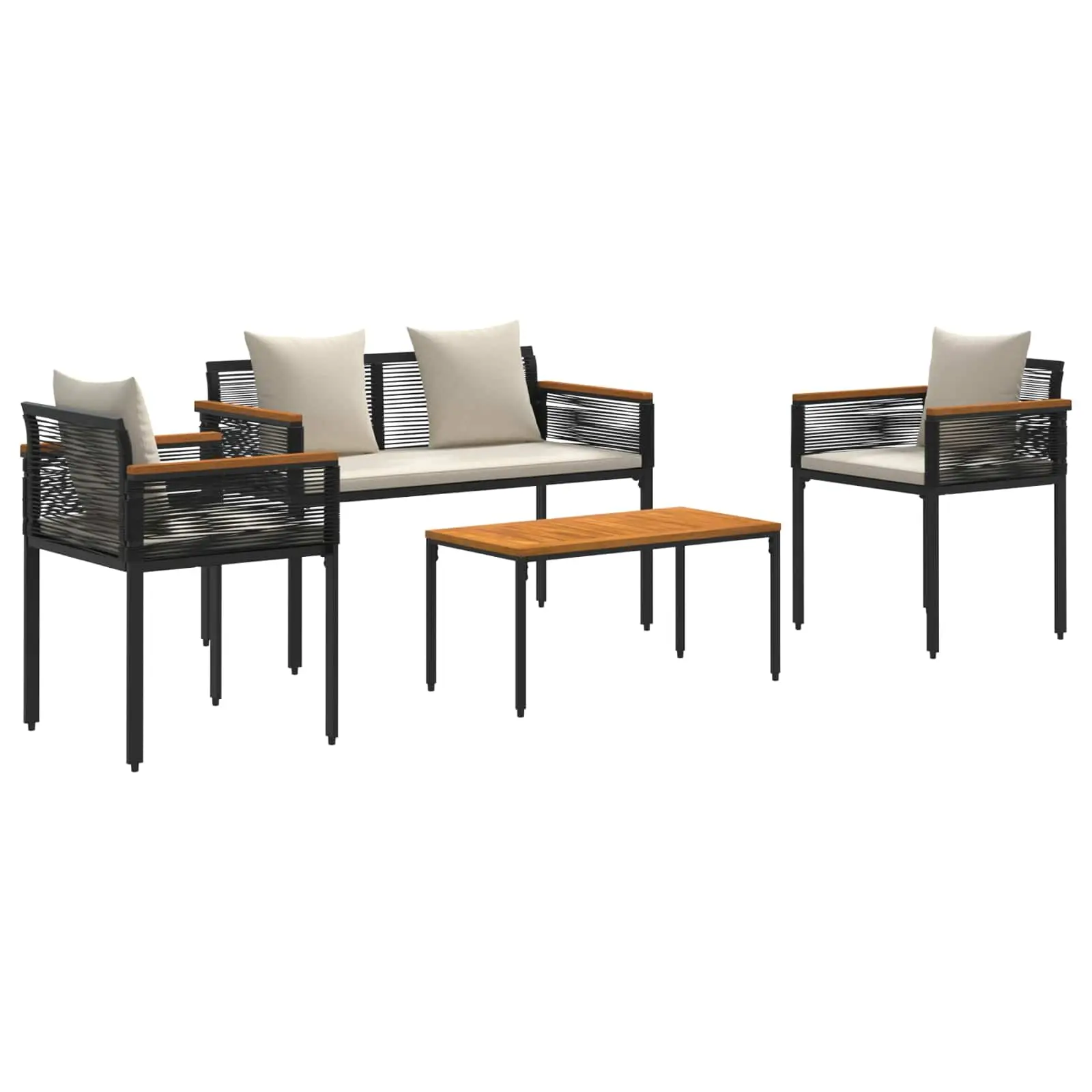 Ensemble de meubles d’extérieur 4 pcs | Mobilier d’extérieur Noir et blanc crème Maison Chic