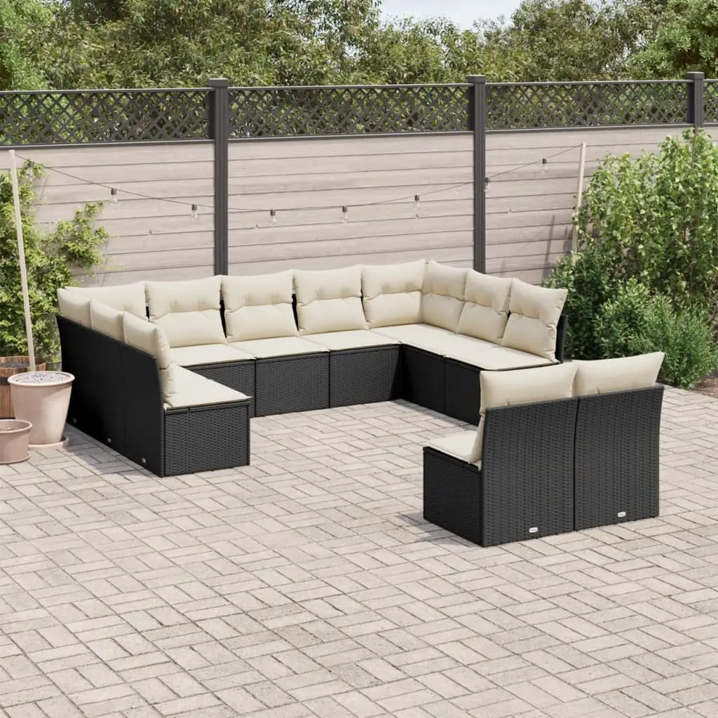 Ensemble canapés d’extérieur 11 places modulable en poly rotin pour jardin Noir et Crème – ComfortXL Outdoor Living