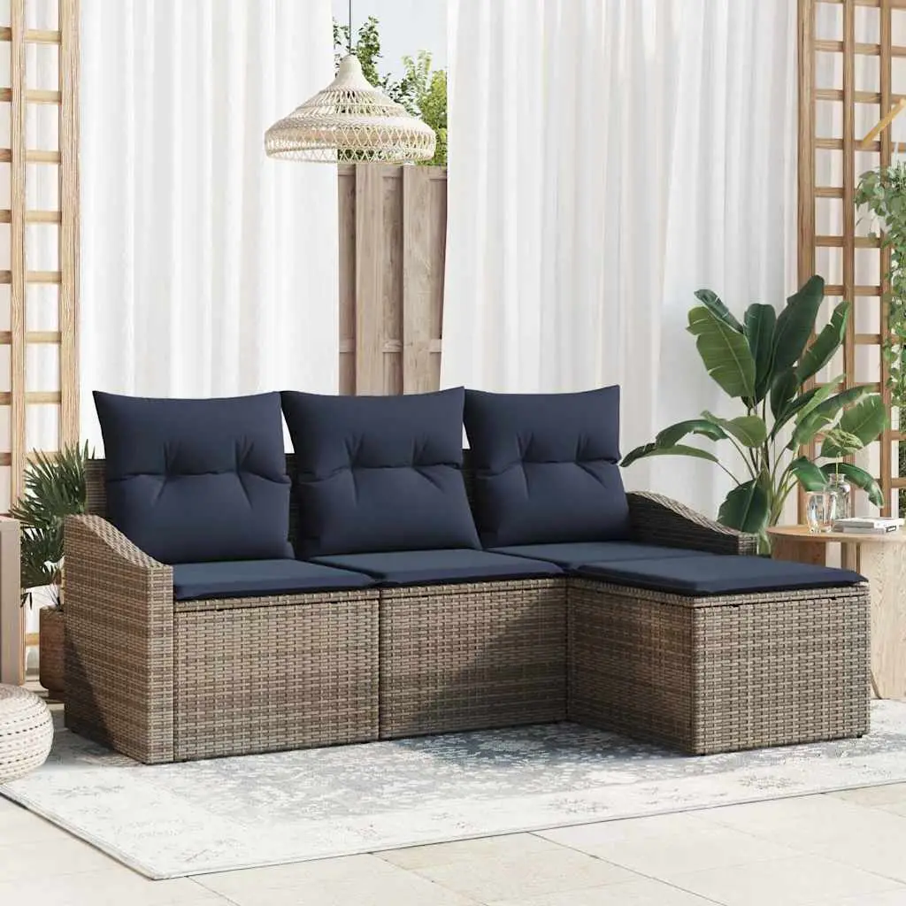 Ensemble de Canapés avec coussin 4 pcs Gris et marine polyrotin vidaXL 3355344