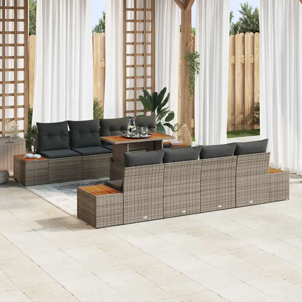 Ensemble d’extérieur 9 pièces 8 places modulable polyrotin et rangements Gris – ComfortXL Outdoor Living