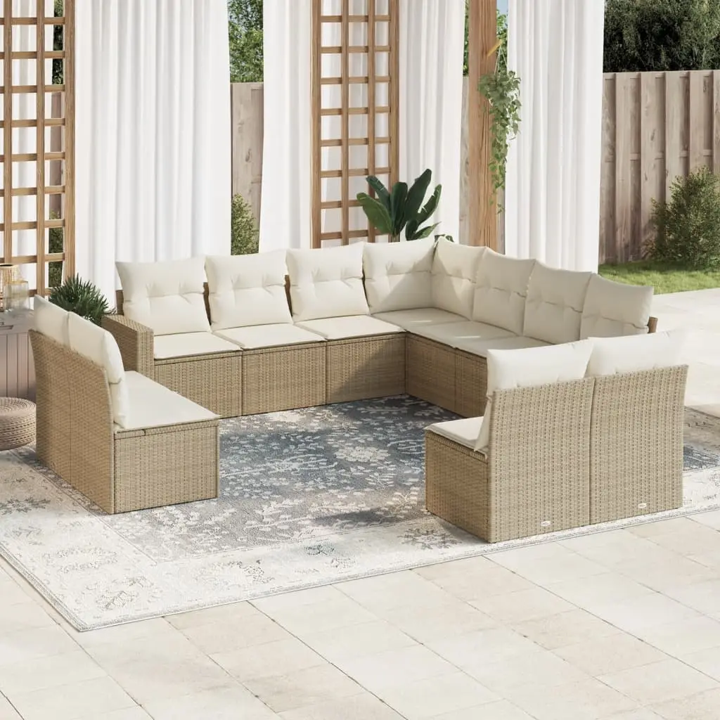 Ensemble de jardin modulable 11 places Résine Tressée avec Coffres de Rangement Beige – ComfortXL Outdoor Living