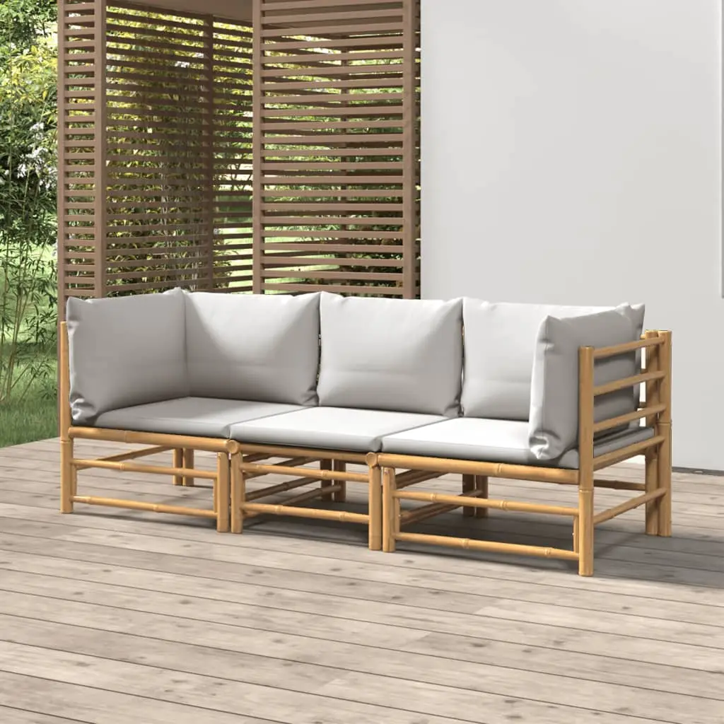 Ensemble Canapé Jardin Bambou 3 pcs Coussins Gris Clair Sectionnel – ComfortXL Outdoor Living