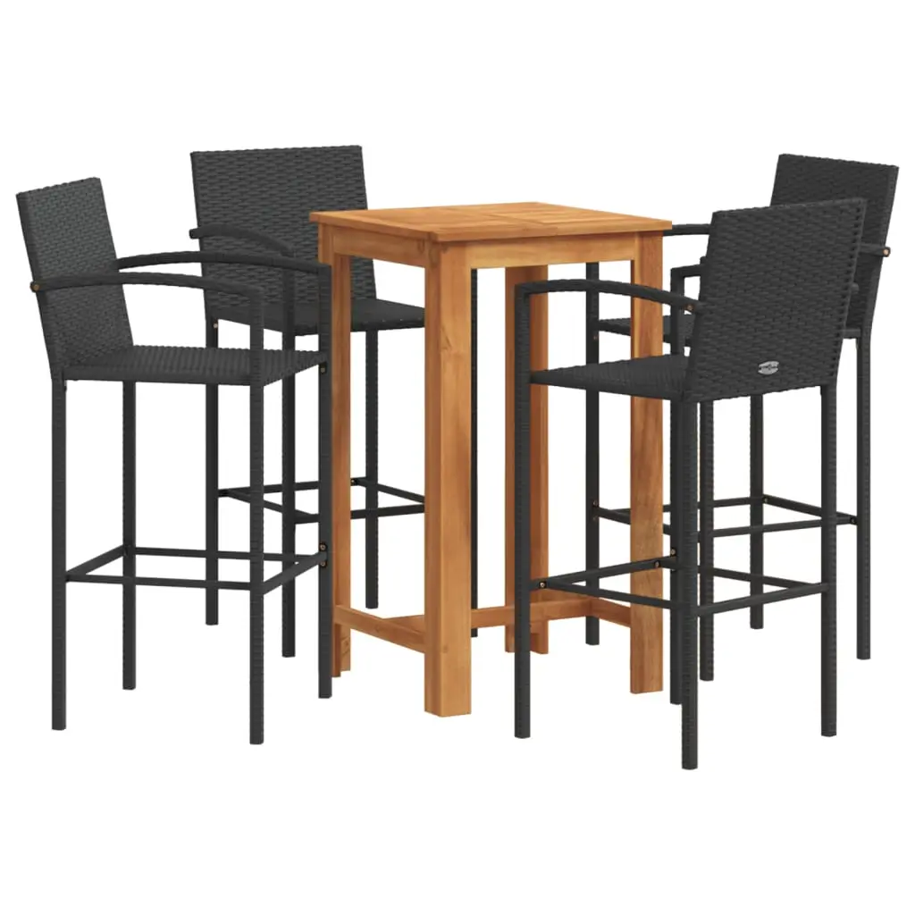 Ensemble de 5 pcs bar de jardin – Mobilier d’extérieur – Mobilier de jardin noir bois massif acacia rotin-JU2264