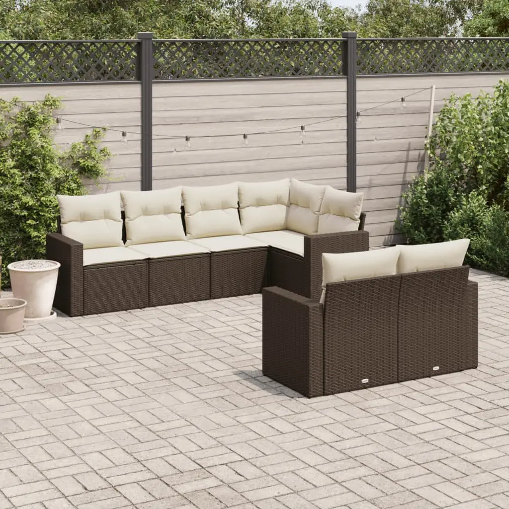 Ensemble canapé de jardin modulable 7 pcs résine tressée pour patio Marron – ComfortXL Outdoor Living