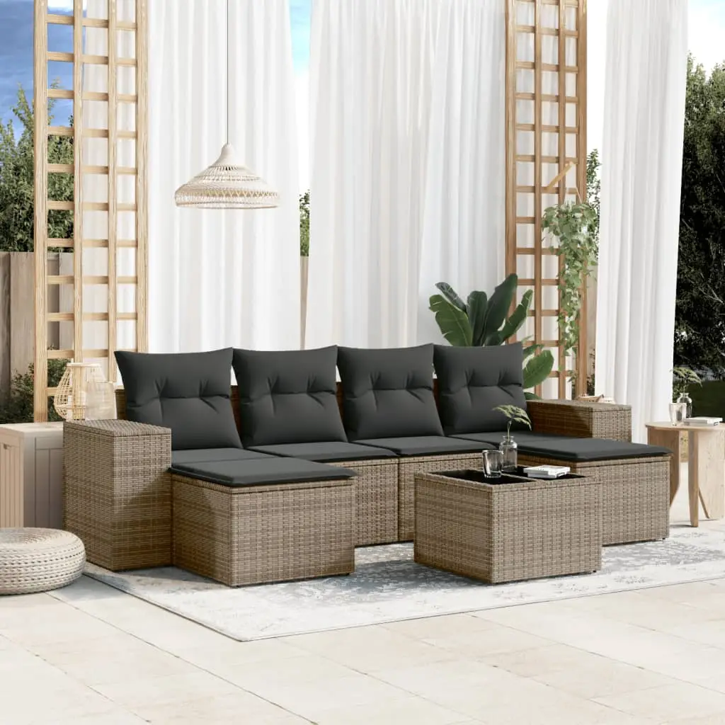 Ensemble de Jardin 7 Pièces Résine Tressée Modulable avec Repose-pieds Gris – ComfortXL Outdoor Living