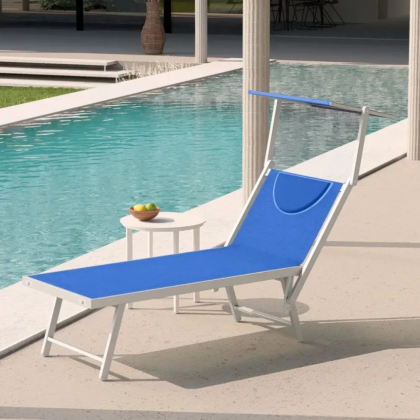 Ensemble de 2 chaises longues avec parasol Hawaii Bleu